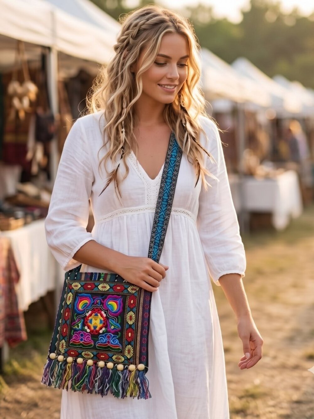Mandala Hobo Handbag Shoulder Bag Boho Embroidery Fringe NWT Gift Tribal Peacock